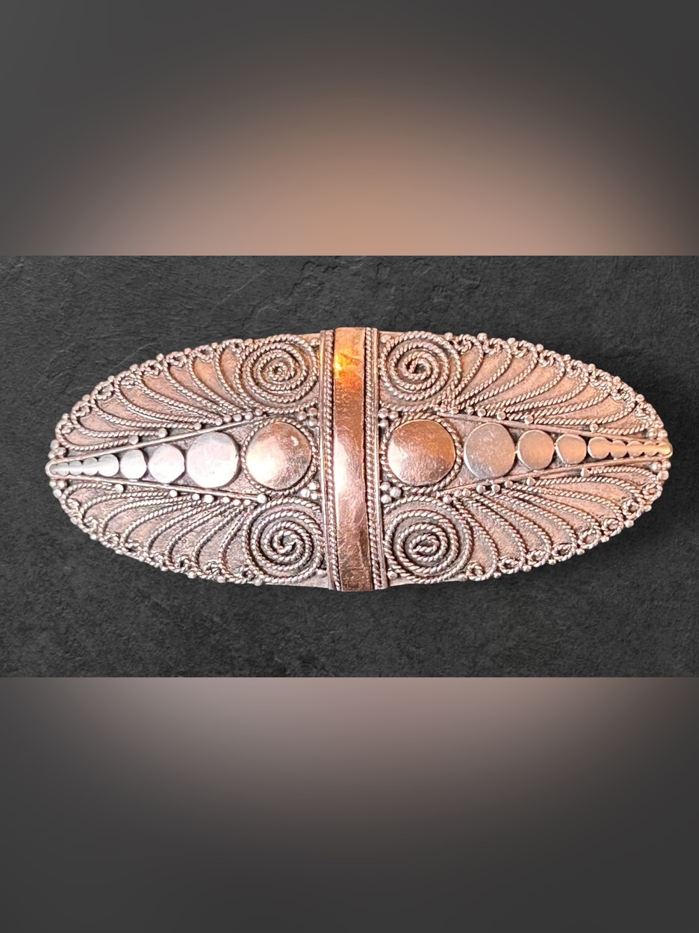 Vintage VJA Signed Sterling Silver .925 Filigree Mixed Metal Brooch Pin